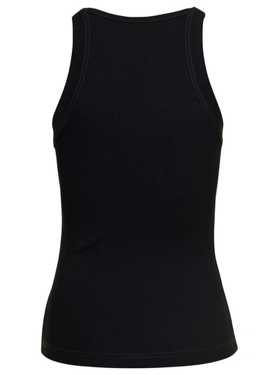 Shop Dion Lee Black Ribbed Tank Top With Branded Buckle Detail In Stretch Cotton Woman