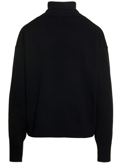 Shop Kenzo Black Turtleneck Sweater With Boke Flower Embroidery In Wool Woman