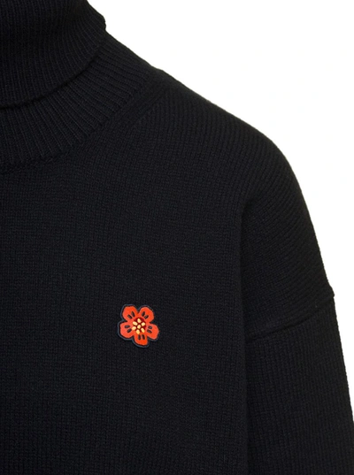 Shop Kenzo Black Turtleneck Sweater With Boke Flower Embroidery In Wool Woman