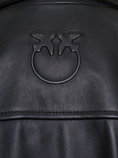 Shop Pinko Black Zip-up Biker Jacket With Revers Collar In Leather Woman