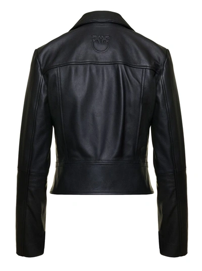 Pinko Cropped Biker Jacket In Black