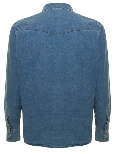 Shop Tom Ford Blue Denim Shirt With Patch Pockets In Cotton Man