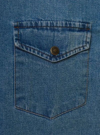 Shop Tom Ford Blue Denim Shirt With Patch Pockets In Cotton Man