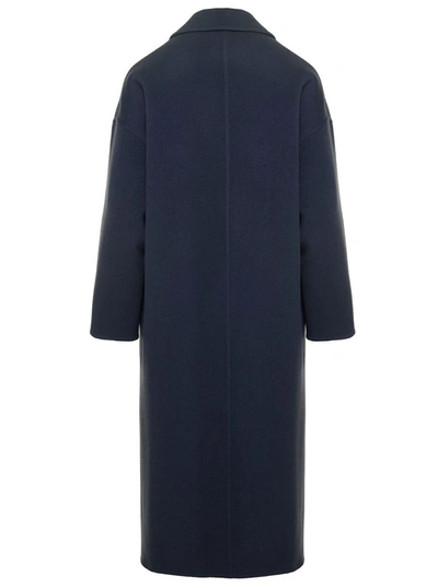 Shop Brunello Cucinelli Blue Double-breasted Coat With Monle Detail On Cuff In Wool And Cashmere Woman