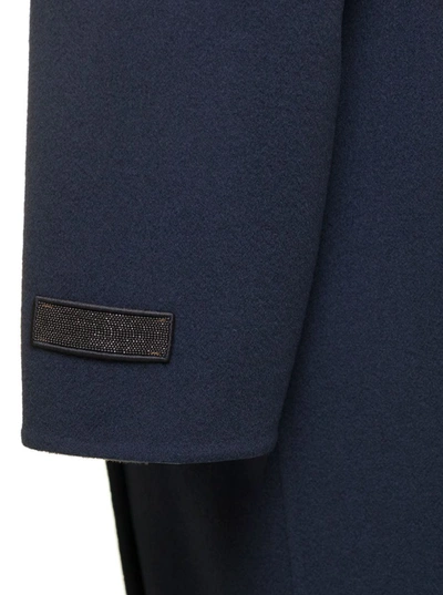 Shop Brunello Cucinelli Blue Double-breasted Coat With Monle Detail On Cuff In Wool And Cashmere Woman