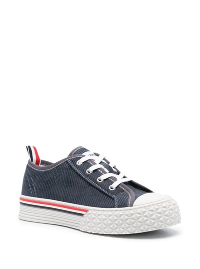 Shop Thom Browne Blue Low Top Sneakers With Tricolor Detail In Corduroy Woman