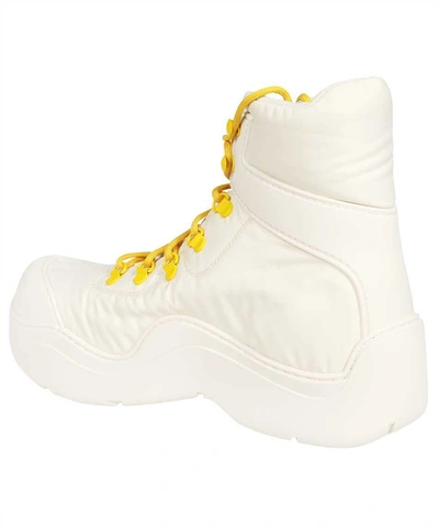 Shop Bottega Veneta Puddle Bomber Lace-up Boots In White
