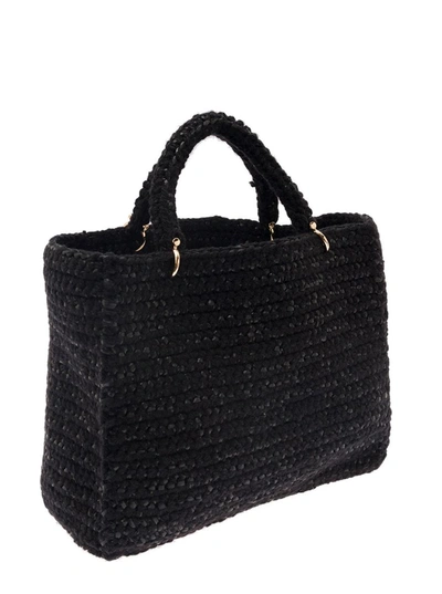 Shop Chica Braided Design Tote Bag In Black Wool Woman