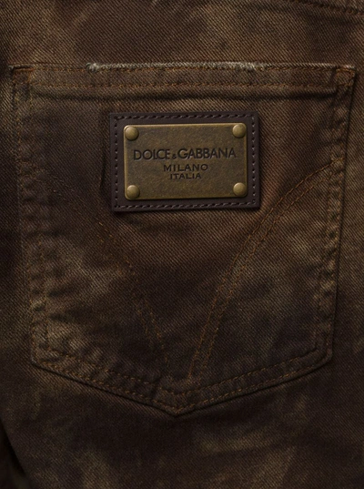 Shop Dolce & Gabbana Brown Fitted Jeans With Ripped Details In Cotton Denim Man