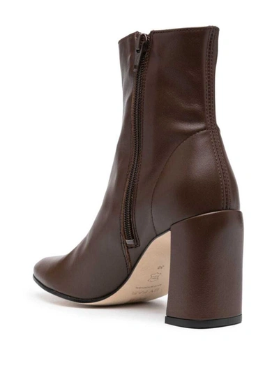 Shop By Far Brown Pointed Ankle Boots With Chunky Heel In Leather Woman