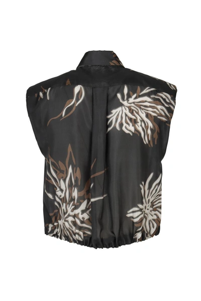 Shop Brunello Cucinelli Silk Marine Flower Pongee Sleeveless Shirt With Monili In Grey