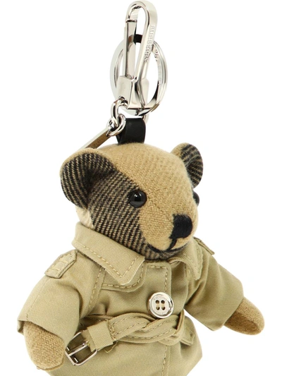 Shop Burberry "thomas Trench" Keyring In Beige
