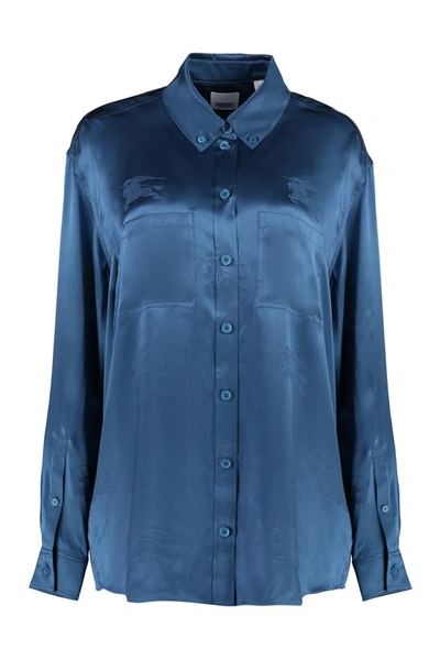 Shop Burberry Silk Shirt In Blue