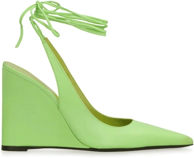 Shop By Far Vaughn Leather Pointy-toe Slingback In Green