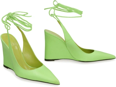 Shop By Far Vaughn Leather Pointy-toe Slingback In Green
