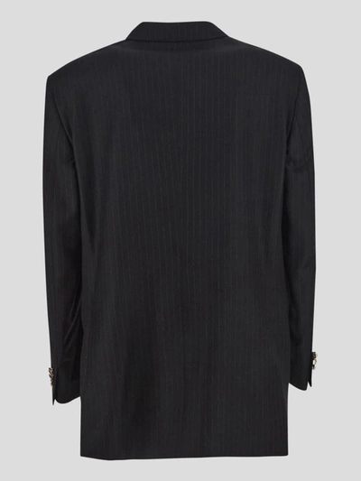 Shop Canaku Çanaku Suit In <p>çanaku Black Suit In Black Wool With Stripes Pattern