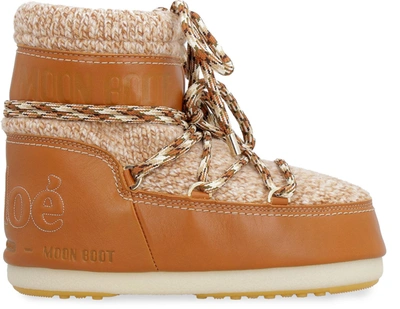 Chloé X Moonboot Leather And Shearling Snow Boots In Brown | ModeSens