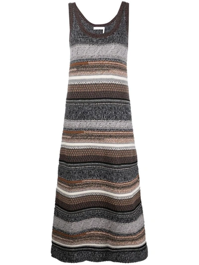 Chloé Sleeveless Chunky Striped Knitted Maxi Dress In Red