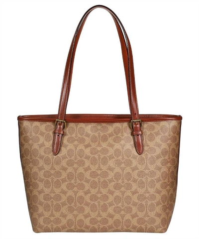 Shop Coach Signature Pvc Printed Tote Bag In Beige