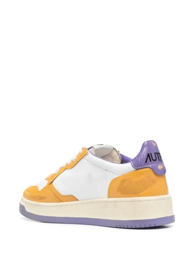 Shop Autry Color-block Yellow And Purple  'medalist' Low Top Sneakers In Cow Leather
