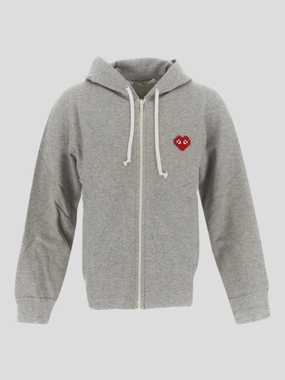 Shop Comme Des Garçons Play Hoodie In <p> Grey T-shirt In Cotton With Stitched Logo Patch. The Item Is Featured By H