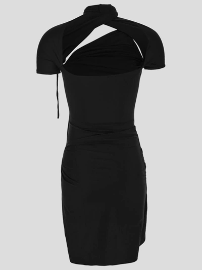 Shop Coperni Asymmetric Draped Jersey Dress In <p> Asymmetric Draped Jersey Dress In Black Polyamide With Short Sleeves