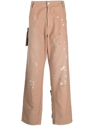 Shop Darkpark Indron Painted Canvas Trousers In Beige