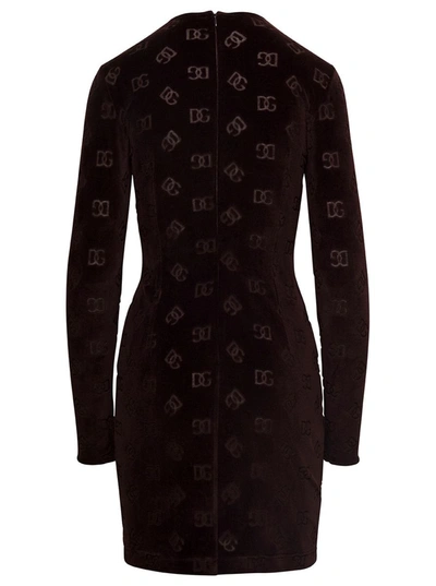 Shop Dolce & Gabbana Dg Velvet Lon G Sleeves Dress In Brown