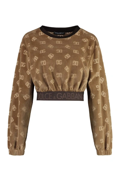 Shop Dolce & Gabbana Chenille Logo Sweatshirt In Camel