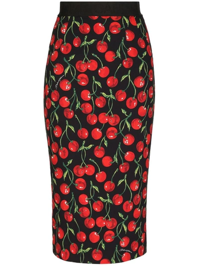 Shop Dolce & Gabbana Cherry-print Midi Skirt In Nero E Rosso