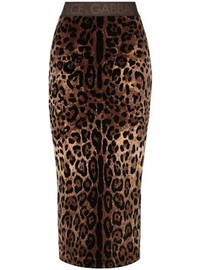 Shop Dolce & Gabbana Leopard-print Midi Skirt
