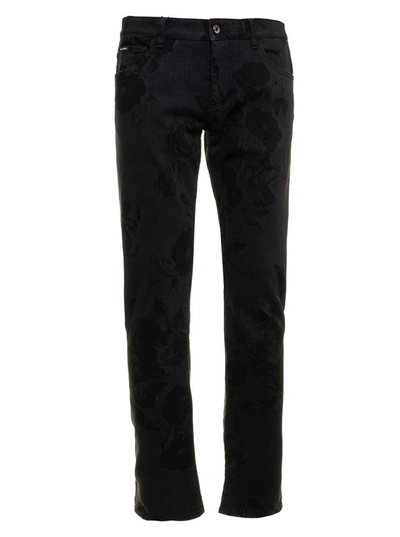 Shop Dolce & Gabbana Man's Black Denim Jeans With Floral Motif