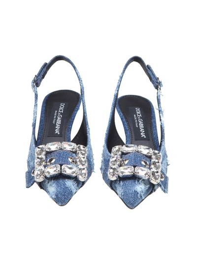 Shop Dolce & Gabbana Patchwork Denim Slingbacks In Jeans