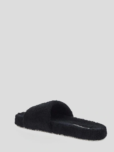 Dolce & Gabbana Terrycloth Slides With Logo Plate In Black
