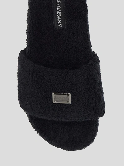 Dolce & Gabbana Terrycloth Slides With Logo Plate In Black