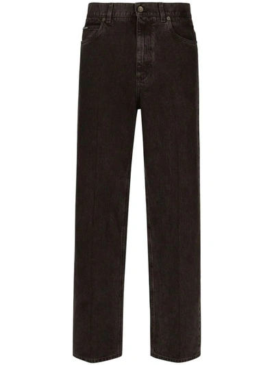 Shop Dolce & Gabbana Wide Leg Jeans In A Dark Wash In Blue