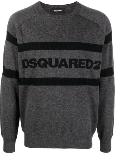 Shop Dsquared2 Crew Neck Sweater With Logo In Grey
