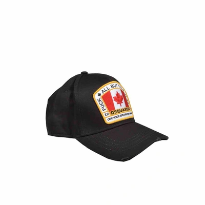 Shop Dsquared2 Multicoloured 'fuck All But The Flag' Embroidered Black Hat With Visor