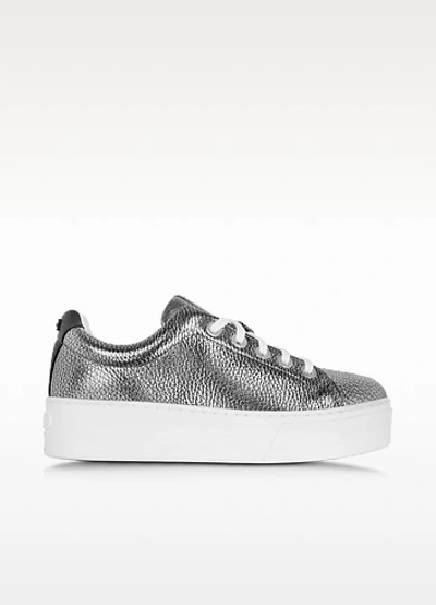 Kenzo K-lace Metallic Leather Flatform Trainers In Silver
