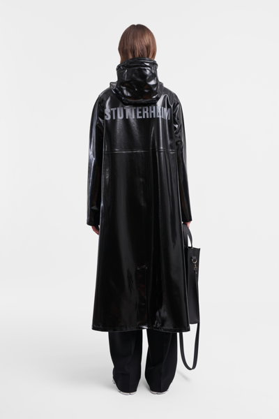 Stutterheim Mosebacke Long Print Opal Raincoat In Black