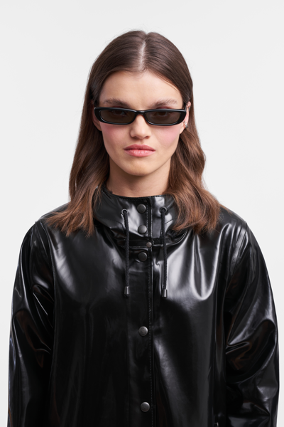 Stutterheim Mosebacke Long Print Opal Raincoat In Black