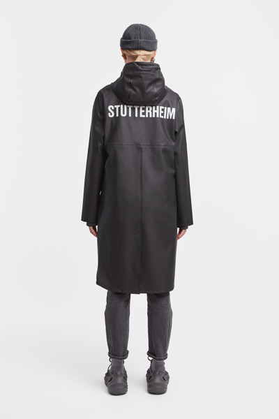 Shop Stutterheim Stockholm Long Print Raincoat In Black