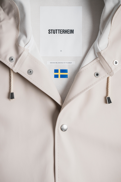Shop Stutterheim Stockholm Long Print Raincoat In Light Sand