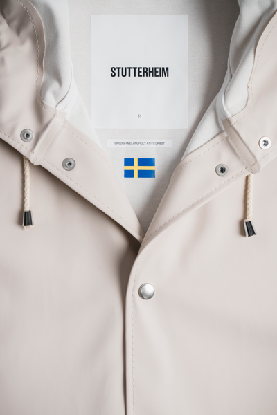 Shop Stutterheim Stockholm Long Print Rainco In Light Sand