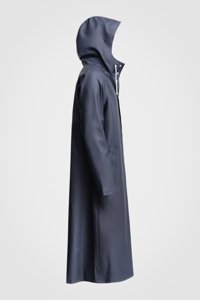Stutterheim Stockholm Long Print Raincoat In Navy
