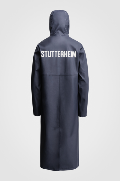 Stutterheim Stockholm Long Print Raincoat In Navy