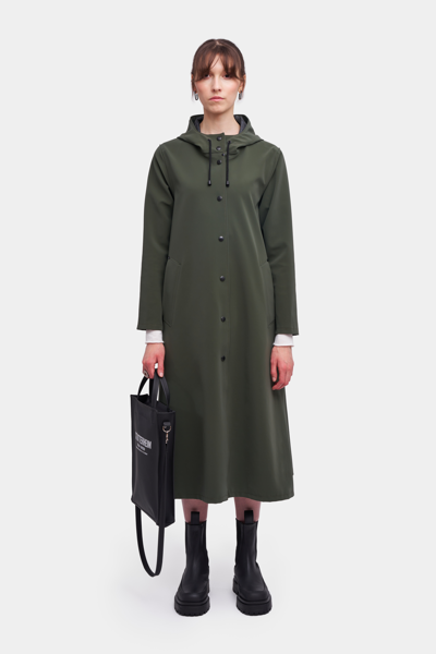 Shop Stutterheim Mosebacke Long Matte Print Raincoat In Dark Green