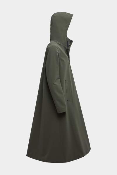 Shop Stutterheim Mosebacke Long Matte Print Raincoat In Dark Green