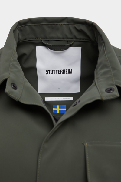 Shop Stutterheim Ringen Matte Winter Overshirt Dark Green In Desert Green