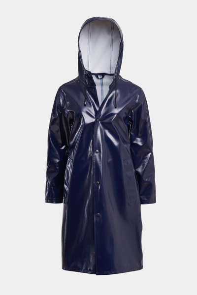 Shop Stutterheim Stockholm Long Opal Raincoat In Navy